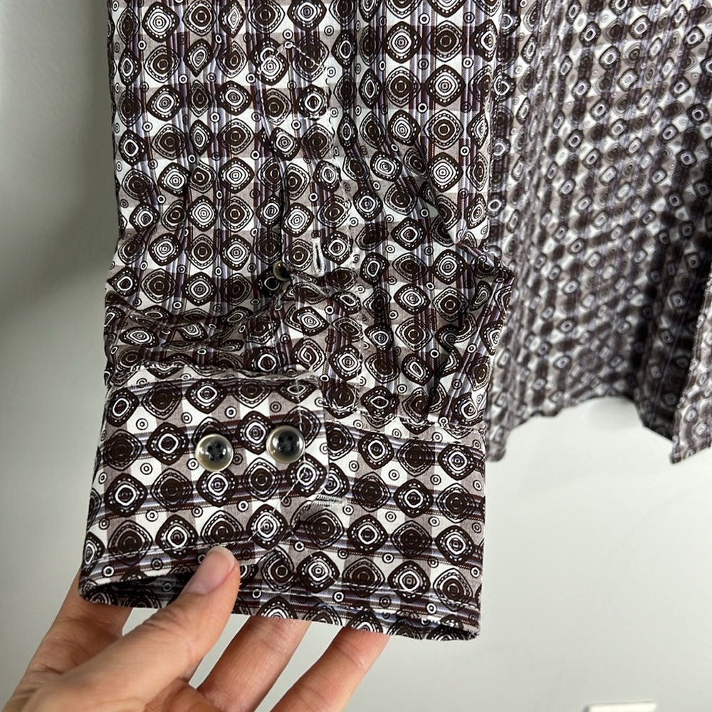 Tasso Elba Brown Patterned Button Down Casual Shi… - image 5